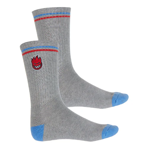 Spitfire Bighead Fill Embroidered Crew Socks - Heather/Blue/Red - Image 3