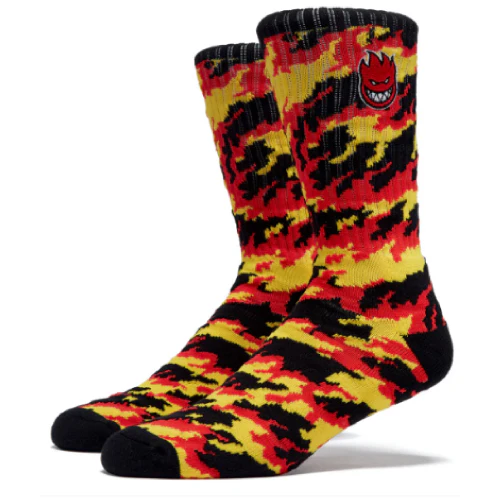 Spitfire Bighead Fill Embroidered Flames Crew Socks - Red/Yellow/Black - Image 2