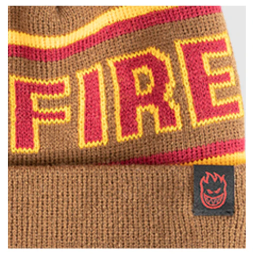 Spitfire Classic '87 Fill Pom Beanie - Brown/Gold/Red - Image 2