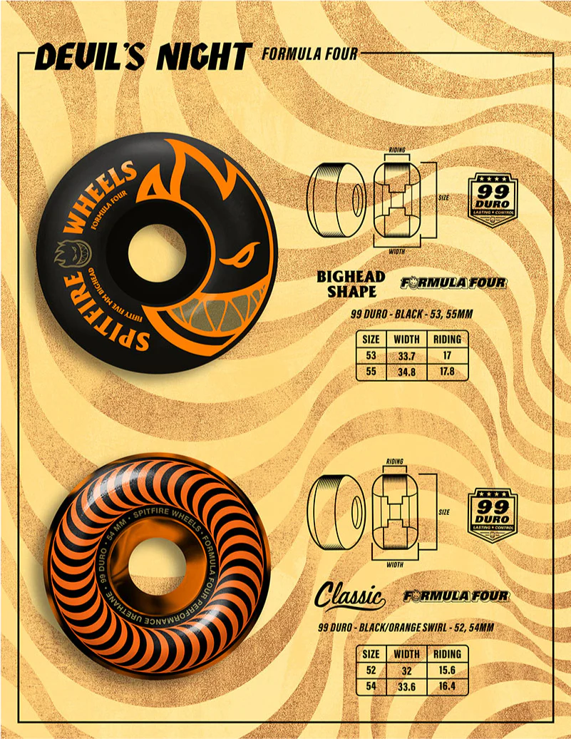 Spitfire F4 Bighead Devil's Night Wheels Black/Orange 53MM 99D - Image 4