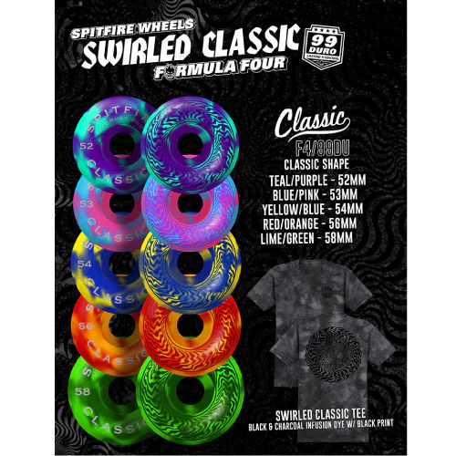 Spitfire F4 Classic Swirled Wheels Blue, Yellow 54MM 99D - Image 4