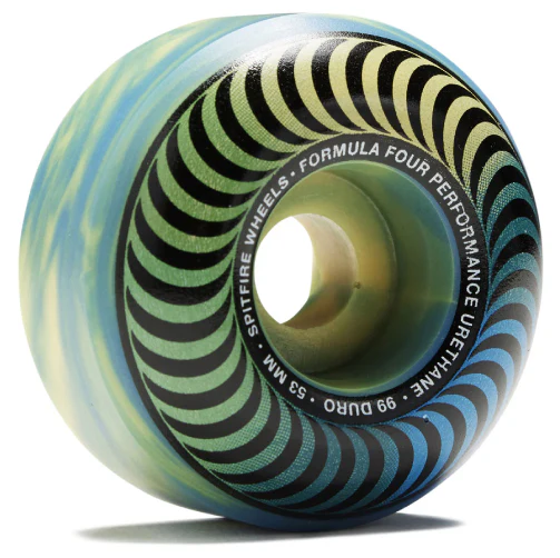 Spitfire F4 Classic Swirled Wheels Blue/Green/Yellow 53MM 99D - Image 3