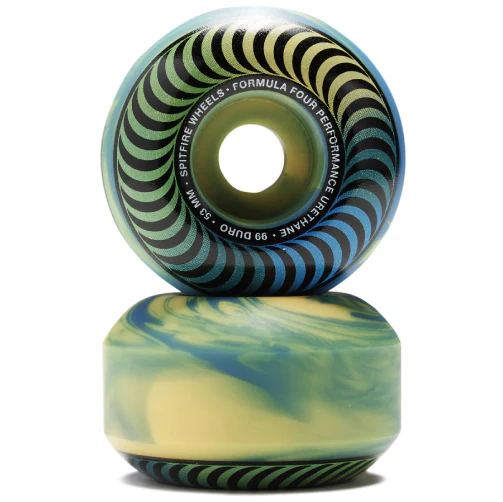 Spitfire F4 Classic Swirled Wheels Blue/Green/Yellow 53MM 99D - Image 4