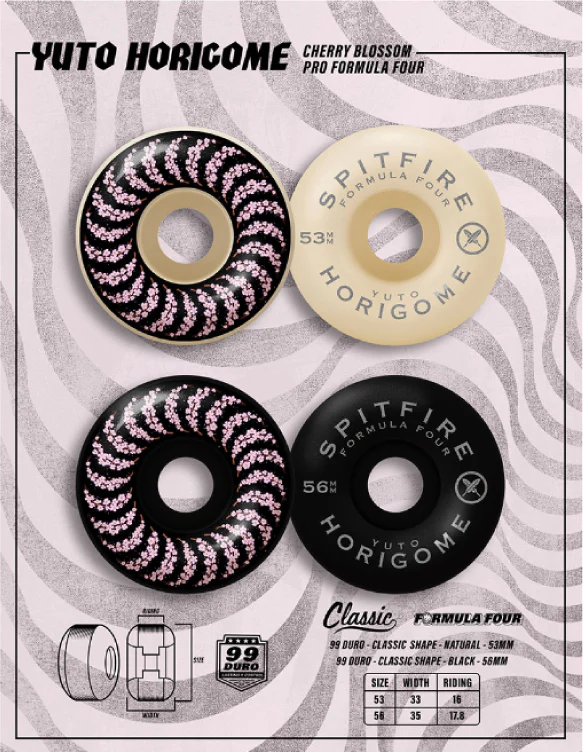 Spitfire F4 Classic Yuto Cherry Blossom Wheels Black 56MM 99D - Image 3