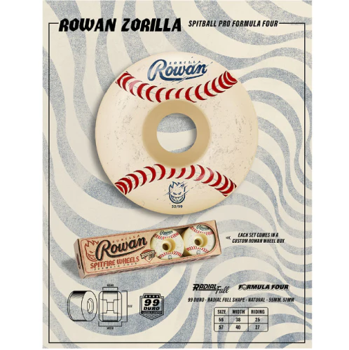 Spitfire F4 Rowan Zorilla Spitball Radial Full Wheels 55MM 99D - Image 3