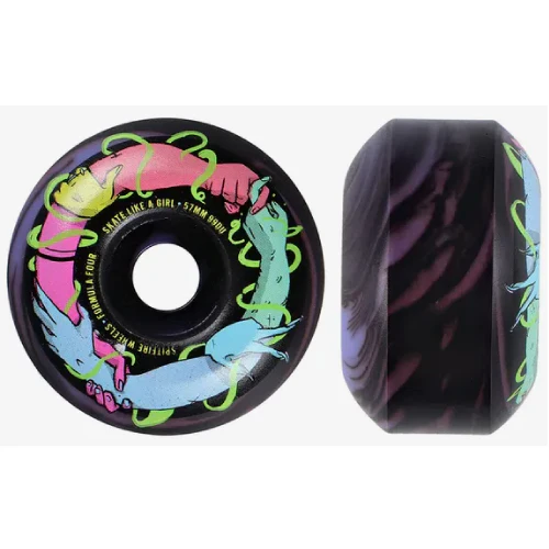 Spitfire F4 Classic Skate Like a Girl Wheels Black, Lavender Swirl 57MM 99D - Image 3