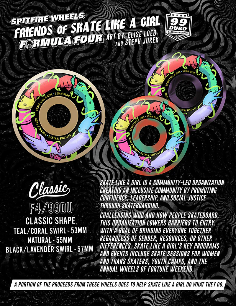 Spitfire Formula Four Classic Skate Like a Girl Wheels Teal, Coral Swirl 53MM 99D - Image 4