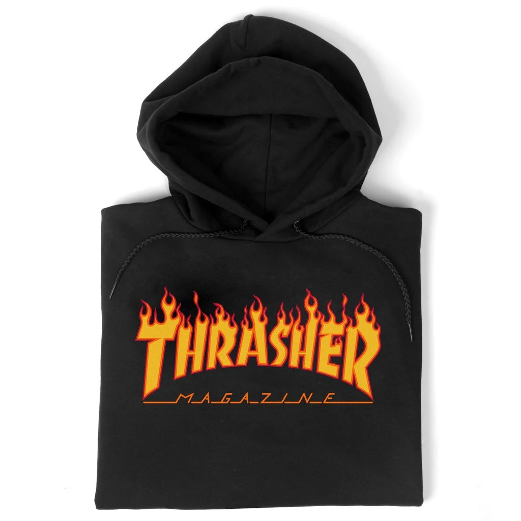 Thrasher Flame Logo Hooded Sweatshirt - Black - Image 2